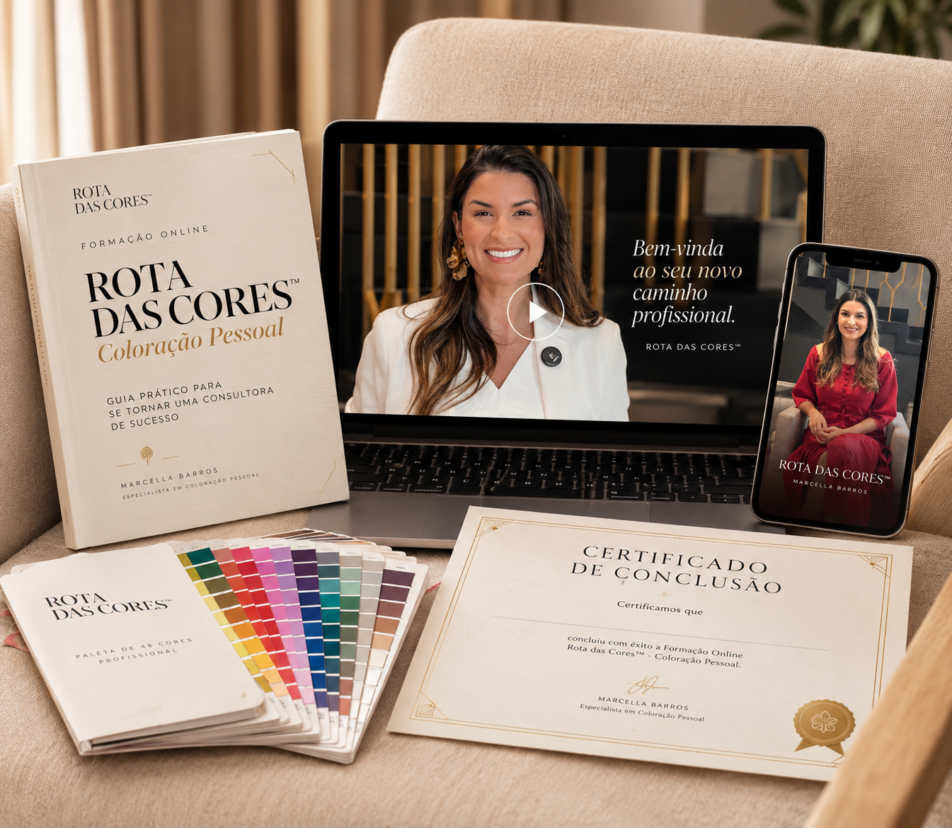 Apostila, paletas, certificado e aulas da Rota das Cores